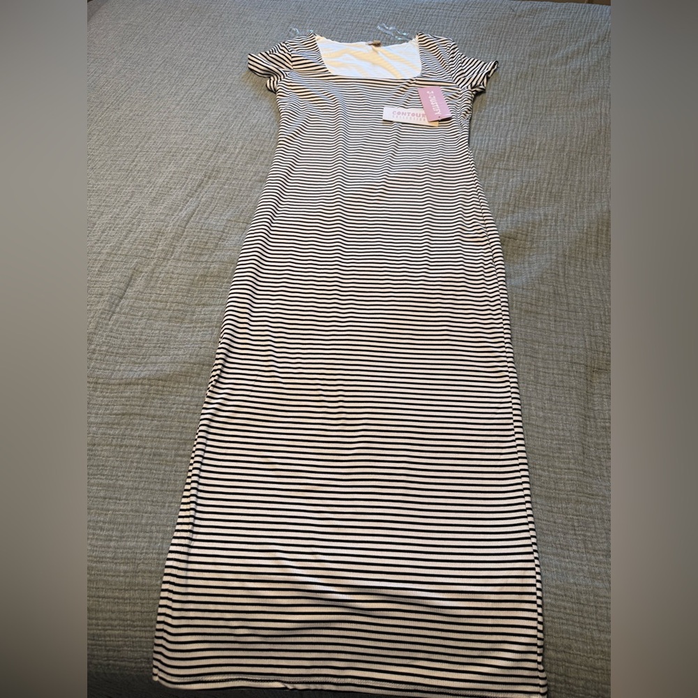 J For Justify Stripes Maxi Dress 1/4 Sleeves Size Large NEW wT